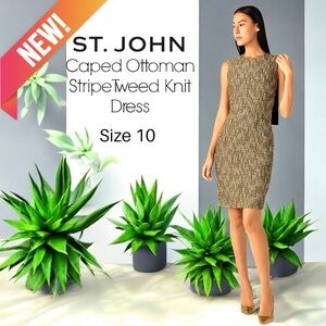 NEW St. John’s Caped Ottoman Stripe Tweed Knit Dress